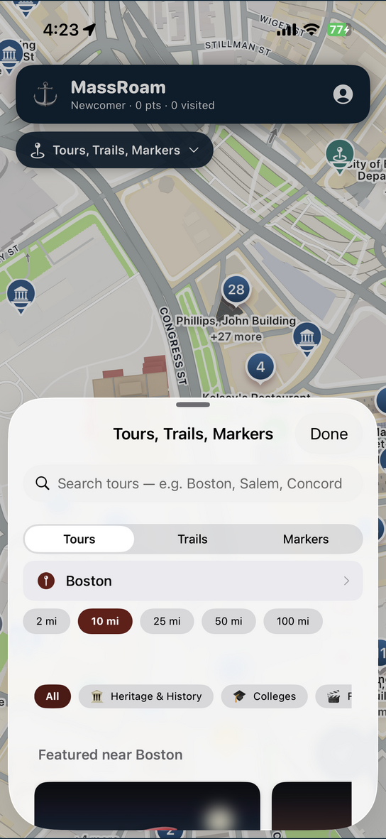 MassRoam — the live map of Massachusetts's historic places on iPhone