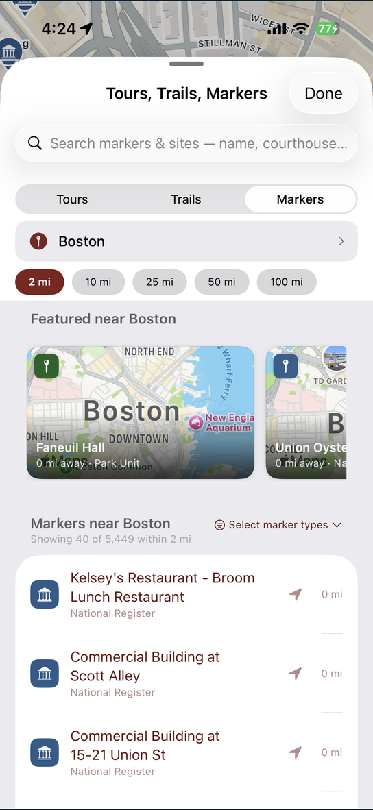 Tours, Trails and Markers in the MassRoam iOS app